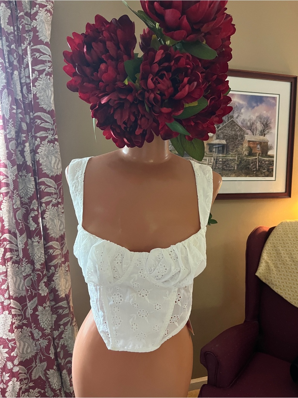 White Eyelet Corset Crop Top
